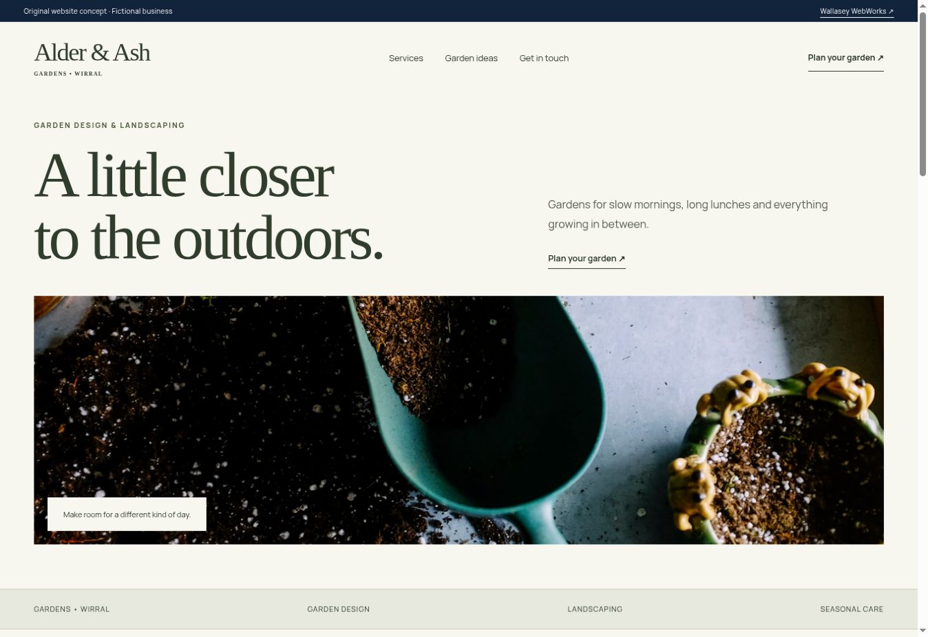 Alder & Ash homepage design concept
