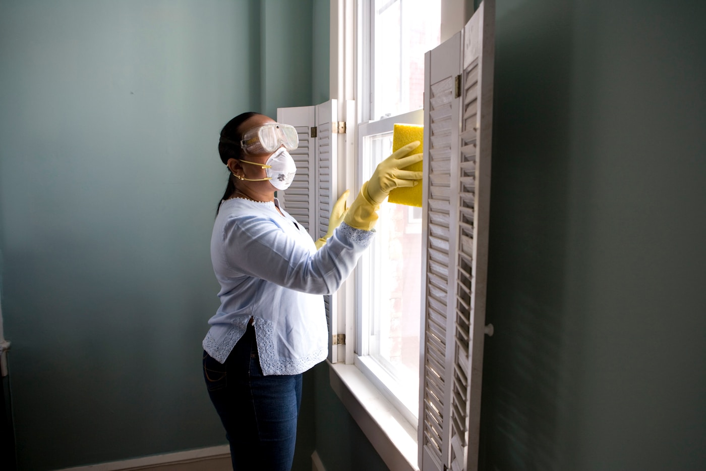 A cleaning professional at work