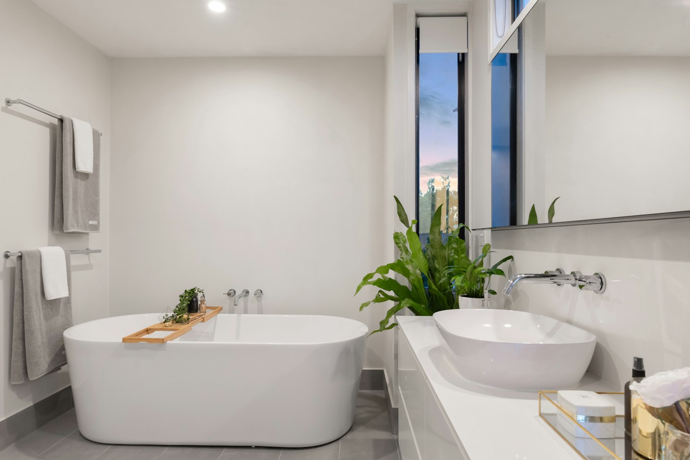Contemporary bathroom with a freestanding bath
